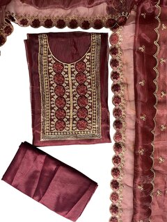 Elegant Maroon Unstitch Suit Set - Embroidered Kurta for Occasions