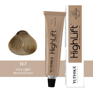                       Yuthika Professional High lift Creme Hair Colour 12.7 Very Light Matte Brown 50g | 100% Grey Coverage                                              
