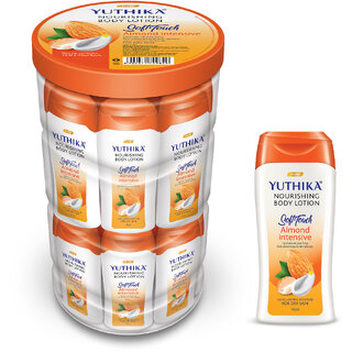                       Yuthika Almond Nourish Body Lotion Hydrating Moisturizer for Men & Women, 40ml Each (16 Pcs in Jar)                                              