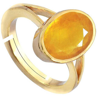                       Natural And Certified Yellow Sapphire Gold Plated Adjustable Ring                                              