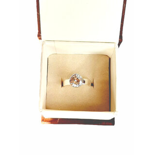                       NATURAL AMERICAN DIAMOND (ZIRCON) STONE SILVER PLATED ADJUSTABLE RING                                              
