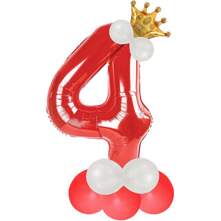 Red 4 Number Foil Balloon with Crown Base Balloons 32 Inch Helium Supported for Birthday, Anniversary, Baby Shower D Red 4 Number Foil Balloon with Crown Base Balloons 32 Inch Helium Supported for Birthday, Anniversary, Baby Shower D