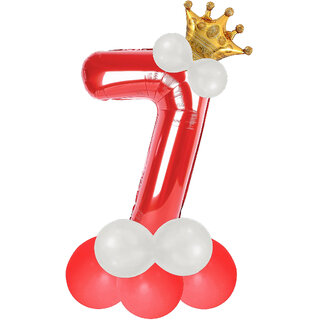 Red 7 Number Foil Balloon with Crown Base Balloons 32 Inch Helium Supported for Birthday, Anniversary, Baby Shower D Red 7 Number Foil Balloon with Crown Base Balloons 32 Inch Helium Supported for Birthday, Anniversary, Baby Shower D