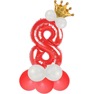 Red 8 Number Foil Balloon with Crown Base Balloons 32 Inch Helium Supported for Birthday, Anniversary, Baby Shower D Red 8 Number Foil Balloon with Crown Base Balloons 32 Inch Helium Supported for Birthday, Anniversary, Baby Shower D