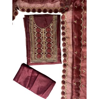                       Elegant Maroon Unstitch Suit Set - Embroidered Kurta for Occasions                                              