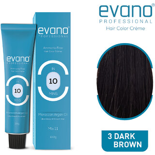                      Evano Professional Creme Hair Colour Dark Brown, 100g, Ammonia Free, 100 Grey Coverage in 10 Minutes                                              