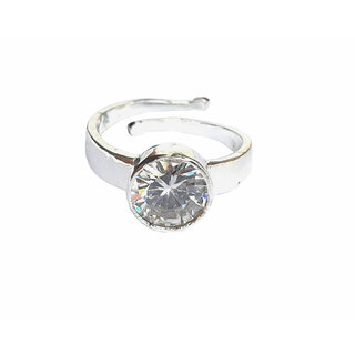                       NATURAL AMERICAN DIAMOND (ZIRCON) STONE SILVER PLATED ADJUSTABLE RING                                              