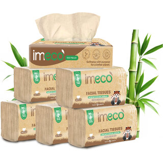                       IMECO Bamboo Facial Tissue Papers ,100 Pulls (Pack of 6), 600 Pulls, 2 Ply, Premium, Soft, Biodegradable  Skin Safe                                              