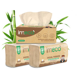                       IMECO Bamboo Facial Tissue Papers, 200 Pulls (Pack of 3), 600 Pulls, 2 Ply, Premium Soft, Biodegradable  Skin Safe                                              