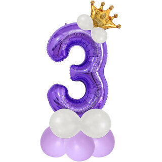                       Purple 3 Number Foil Balloon with Crown  Base Balloons  32 Inch Helium Supported for Birthday, Anniversary, Baby Showe                                              