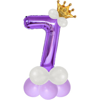 Purple 7 Number Foil Balloon with Crown Base Balloons 32 Inch Helium Supported for Birthday, Anniversary, Baby Showe Purple 7 Number Foil Balloon with Crown Base Balloons 32 Inch Helium Supported for Birthday, Anniversary, Baby Showe
