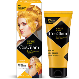                      Cosglam Semi Permanent Hair Color For Women  Men, (120g, #32 Sushine Yellow)                                              