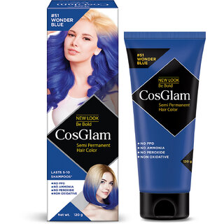                       Cosglam Semi Permanent Hair Color For Women  Men, (120g, #51 Wonder Blue)                                              