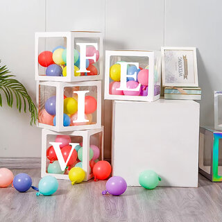 Balloon Box Five White 5 Transparent Boxes for 5th Birthday Decoration Balloon Box Five White 5 Transparent Boxes for 5th Birthday Decoration