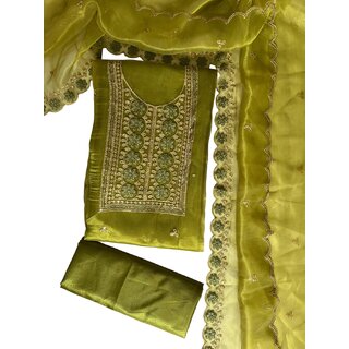                       Elegant Green Unstitched Embroidered Suit for Wear                                              