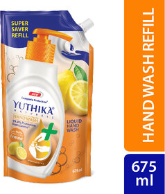 Yuthika Naturals Hand Wash 675ml Lemon - 100 Natural Extracts, pH Balanced
