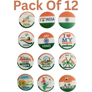 Indian Flag Badge for Republic and Independence Day Mixed Design Metal Plastic Size 4.5 cm Pack of 12 Indian Flag Badge for Republic and Independence Day Mixed Design Metal Plastic Size 4.5 cm Pack of 12