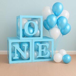 Celebrate your baby Kids special day with this adorable Solid 'ONE' Balloon Box Decoration Kit Blue (Pack of 3). Celebrate your baby Kids special day with this adorable Solid 'ONE' Balloon Box Decoration Kit Blue (Pack of 3).