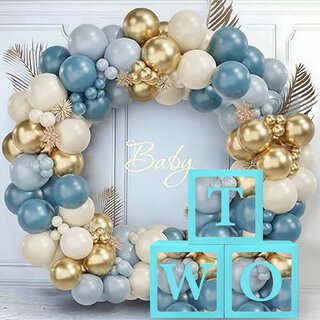 Bubble Balloon Box TWO Blue 2nd Birthday Decoration Kit for Baby Boy Pack of 3 Boxes Bubble Balloon Box TWO Blue 2nd Birthday Decoration Kit for Baby Boy Pack of 3 Boxes
