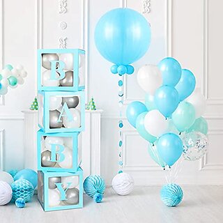                       Fun Town Bubble Balloon Box BABY  Blue  Baby Shower  Welcome Baby Decoration Kit  Pack of 4 Boxes                                              