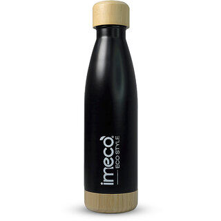 IMECO ECO STYLE Stainless Steel Water Bottle with Bamboo Base, 500 ml (Black) BPA Free, Leak Proof, Travel Friendly IMECO ECO STYLE Stainless Steel Water Bottle with Bamboo Base, 500 ml (Black) BPA Free, Leak Proof, Travel Friendly