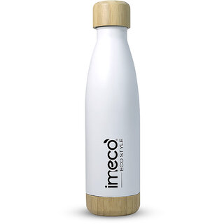                       IMECO ECO STYLE Stainless Steel Water Bottle with Bamboo Base,  500 ml (White)  BPA Free, Leak Proof , Travel Friendly                                              