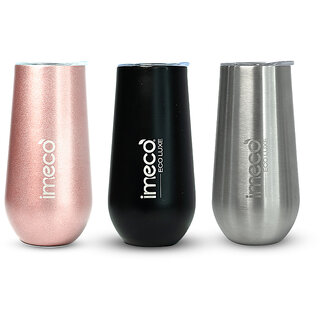 IMECO ECO LUXE Stainless Steel Wine Tumbler 300 ml (Set of 3 , Silver, Black, Rose Gold) BPA Free, Leak Proof Travel IMECO ECO LUXE Stainless Steel Wine Tumbler 300 ml (Set of 3 , Silver, Black, Rose Gold) BPA Free, Leak Proof Travel