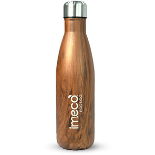                       IMECO ECO LOG Stainless Steel Water Bottle 500 ml (Brown) , BPA Free, Leak-Proof, Travel Ready, Lightweight, Reusable                                              