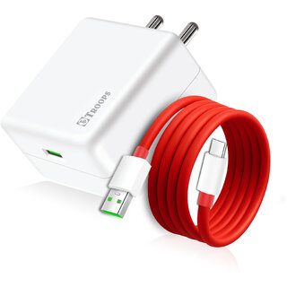                       TP TROOPS Universal Fast Charger with SuperDart, SuperVOOC, WARP Support, 65W Wall Adapter, Red Cable TP-699                                              