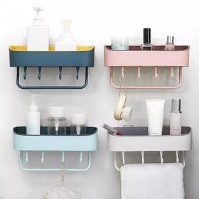 Bathroom Rack, Bathroom Shelf Organizer, Wall Mounted Shelf Storage Racks Set for Home,Multipurpose Shelves/ Holder Self Stand. (White + Gray)