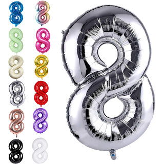                       Fun Town Solid Silver 8 Number Foil Balloons 32