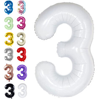 Fun Town Solid White 3 Number Foil Balloons 32 Fun Town Solid White 3 Number Foil Balloons 32