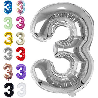 Fun Town Solid Silver 3 Number Foil Balloons 32 Fun Town Solid Silver 3 Number Foil Balloons 32