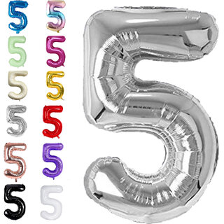 Fun Town Solid Silver 5 Number Foil Balloons 32 Fun Town Solid Silver 5 Number Foil Balloons 32