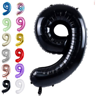                       Party Bird Solid Black 9 Number Foil Balloons 32