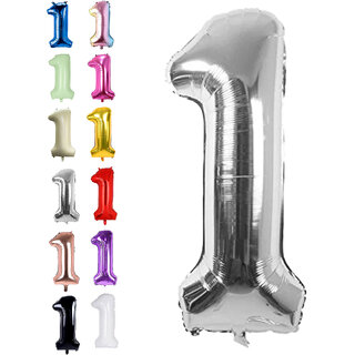 Party Bird Solid Silver 1 one Number Foil Balloons 32 Party Bird Solid Silver 1 one Number Foil Balloons 32
