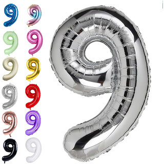                       Party Bird Solid Silver 9 Number Foil Balloons 32