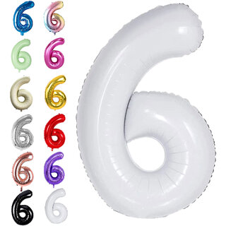                       Party Bird Solid White 6 Number Foil Balloons 32