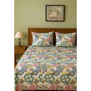                       Double Bed Printed Poly Cotton Bedsheet with 2 Pillow Covers                                              