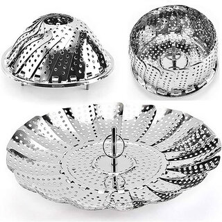                       Stainless Steel Multipurpose foldable Steamer Basket for Vegetable & fruit Stainless Steel Steamer  (1 L)                                              