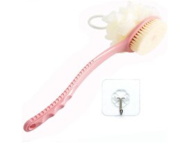 2 IN 1 Back Body Bath Brush with Bristles and Loofah Back Scrubber with Curved Long Handled for Skin Exfoliating