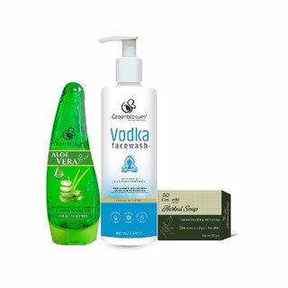                       Greenblosum Vodka face wash 100 ML  Aloe vera gel 120 ML  and Herbal shoap 100 GM pack of 3                                              