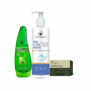                       Greenblosum Nia china mde face wash 100 ML  Aloe vera gel 120 ML  and Herbal shoap 100 GM pack of 3                                              