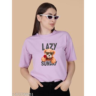                       Wexam Style Women Lavender Printed Round Neck Short Sleeve Top                                              