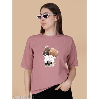                       Wexam Style Women Pink Printed Round Neck Short Sleeve Top                                              