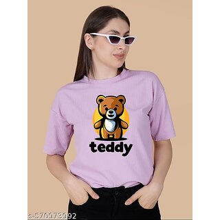                       Wexam Style Women Lavender Printed Round Neck Short Sleeve Top                                              