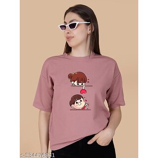                       Wexam Style Women Pink Printed Round Neck Short Sleeve Top                                              