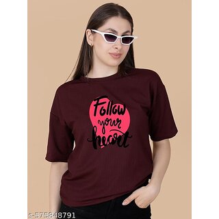                       Wexam Style Women Maroon Printed Round Neck Short Sleeve Top                                              