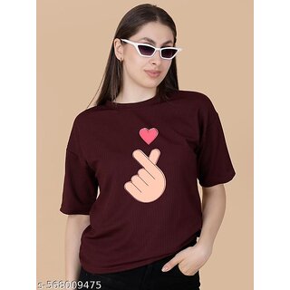                       Wexam Style Women Maroon Printed Round Neck Short Sleeve Top                                              