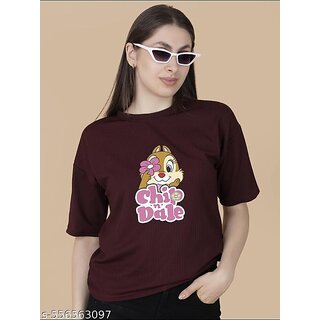                       Wexam Style Women Maroon Printed Round Neck Short Sleeve Top                                              